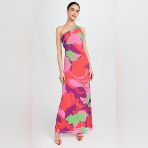 NWT AFRM Vatia One Shoulder Red Floral Mesh Maxi Dress
